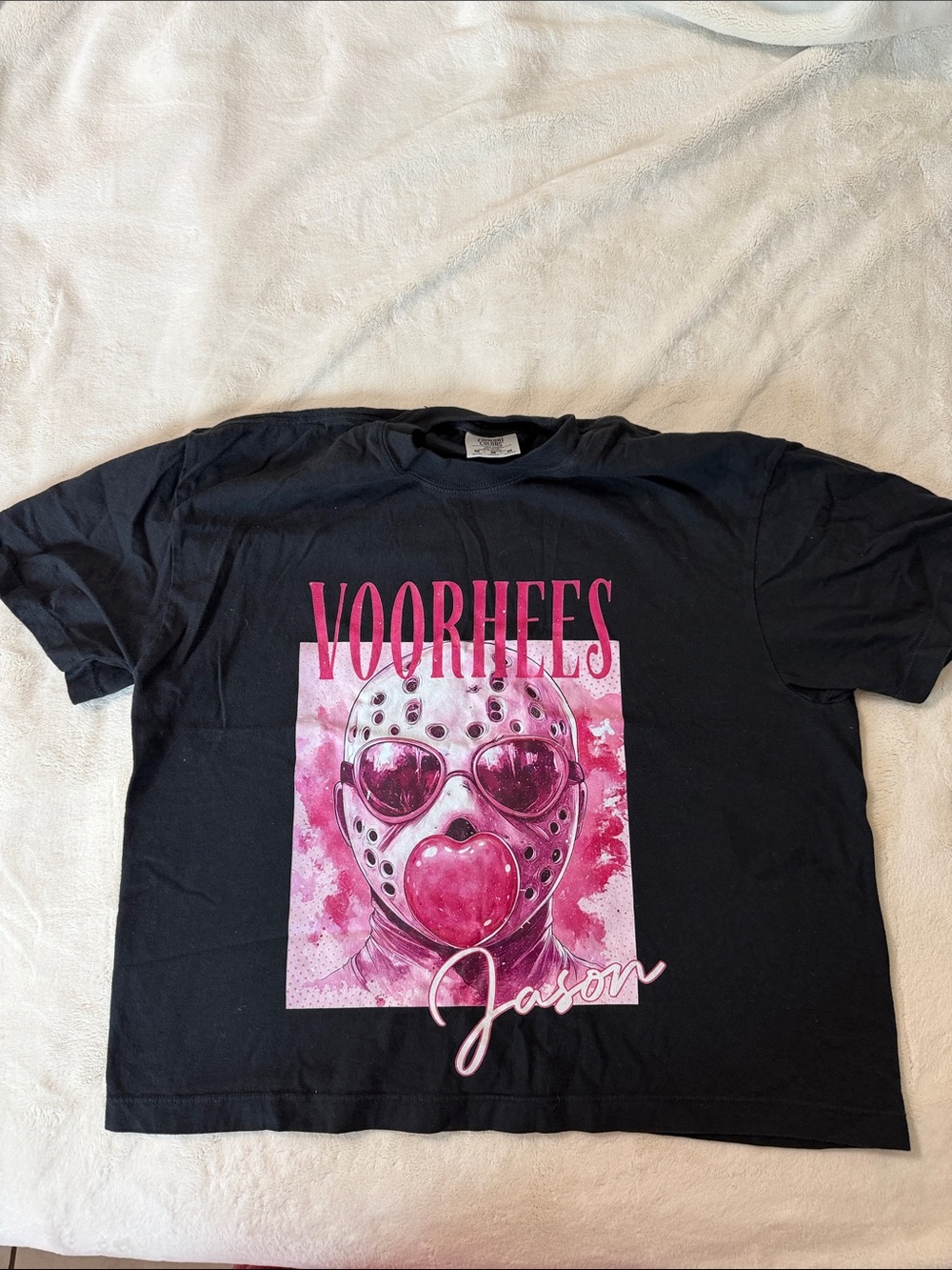 Voorhees Jason Kids Black T-Shirt with Pink Graphic